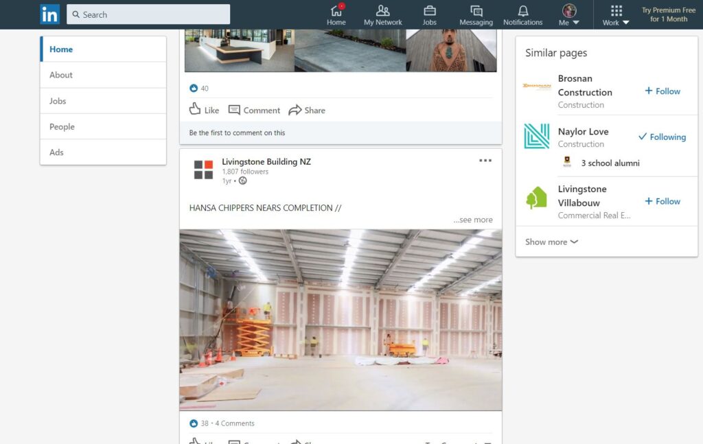 screenshot of Livingstone building nz LinkedIn page